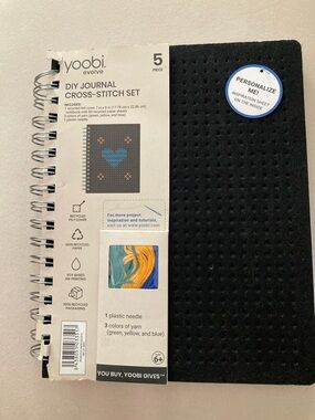 Yoobi DIY Journal Cross Stitch Set Black Blank Journal 7x9 80 Sheets